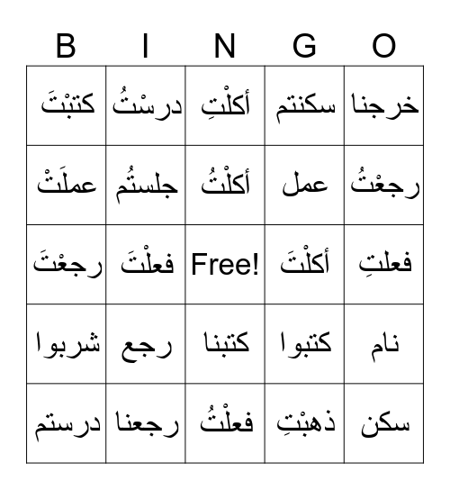 Arabic verbs (past tenses) Bingo Card