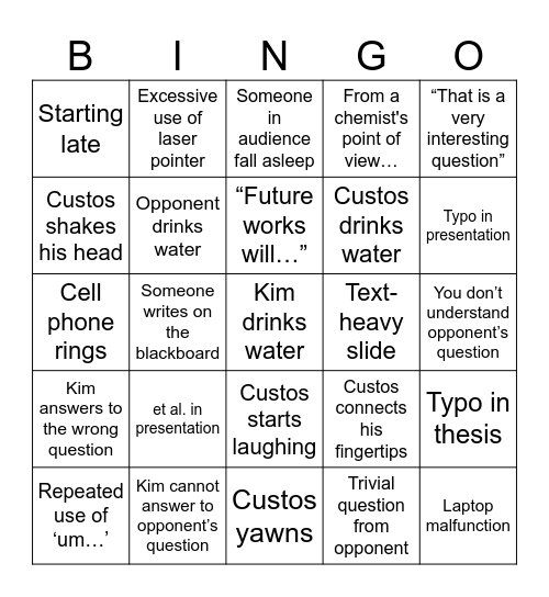 Kim PhD 2 Bingo Card