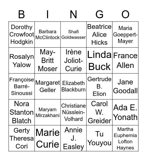 Famous Women in STEM Bingo Card