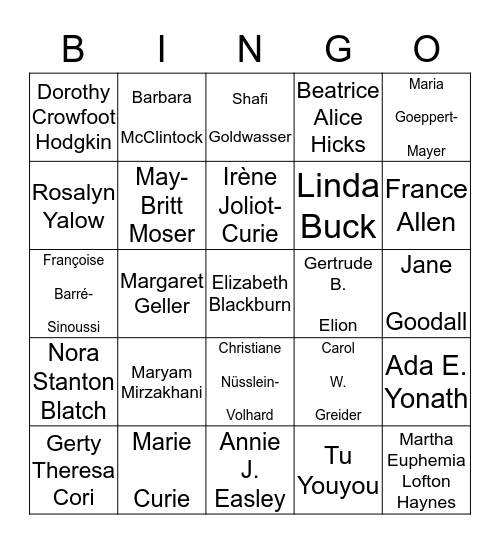 Famous Women in STEM Bingo Card