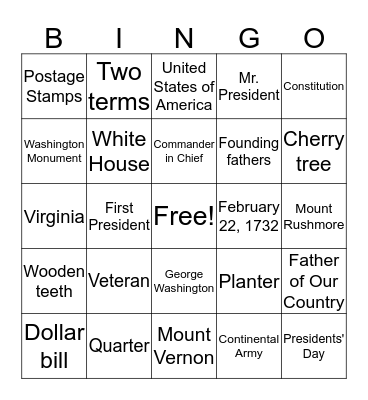Happy Birthday George Washington Bingo Card