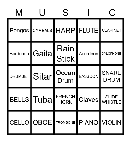 Music Instruments Bingo Card