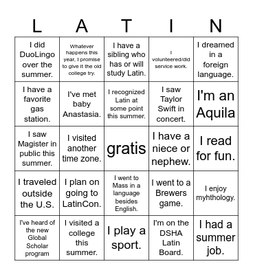 Summer Bingo Card