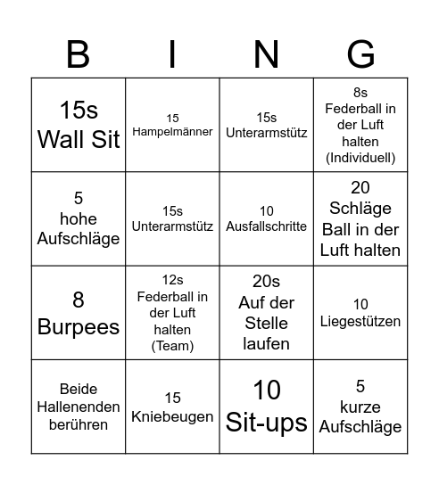 Badminton- / Fitness-Bingo Card
