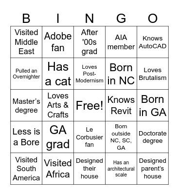 AIA Aspire Bingo Card