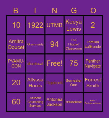 Semester One CON Trivia Bingo Card