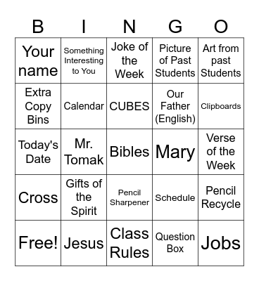 Classroom Scavenger Hun Bingo Card