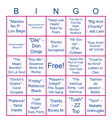 Baringa Music Bingo Card