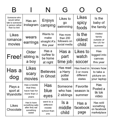 Fall 23 Getting to know you Bingo Card