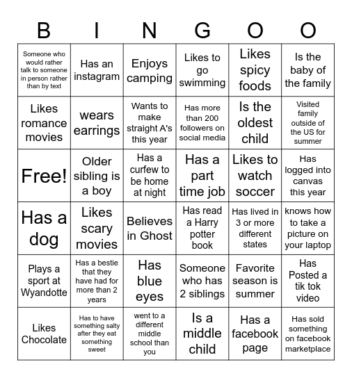 Fall 23 Getting to know you Bingo Card