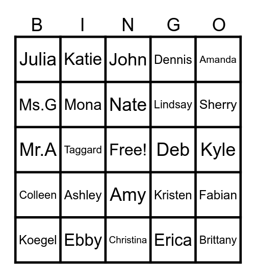 Staff Bingo Card