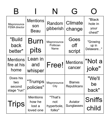 Joe Biden's Hawaii Speech Bingo Card