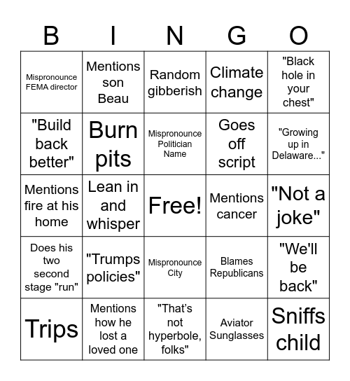 Joe Biden's Hawaii Speech Bingo Card