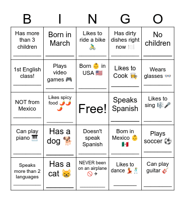 Classmate BINGO Card