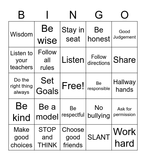 Words of wisdom Bingo Card