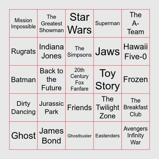 TV & Movie Bingo! Bingo Card