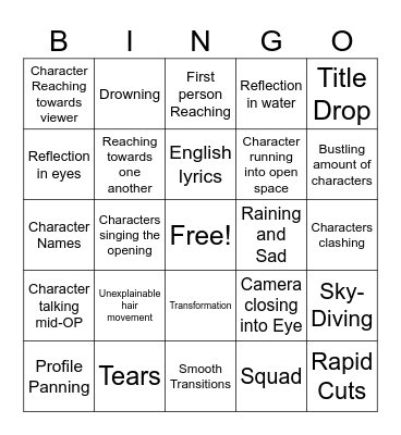 Anime OP Clichés V2 Bingo Card