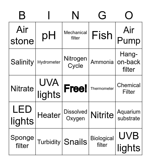 Aquarium Vocab Bingo Card