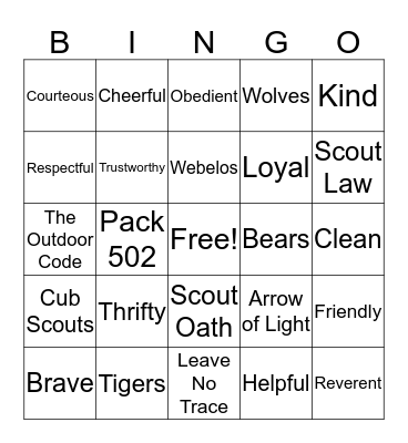 Tiger Bingo Card