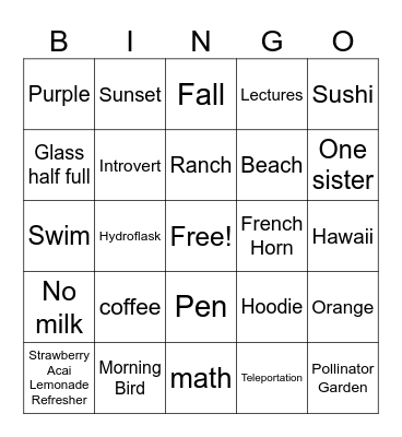 All about me Bingo Card