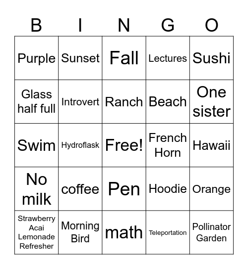 All about me Bingo Card