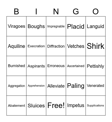 The Cat of Bubastes Vocabulary Bingo Card