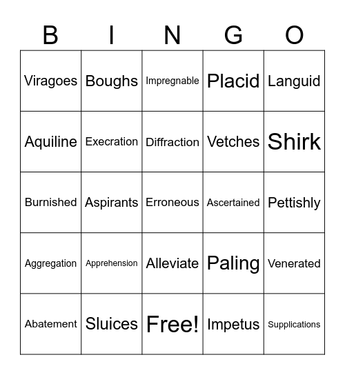 The Cat of Bubastes Vocabulary Bingo Card