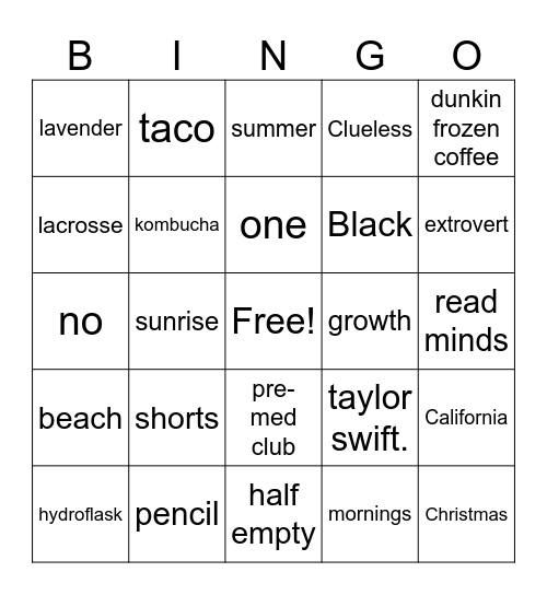 Untitled Bingo Card