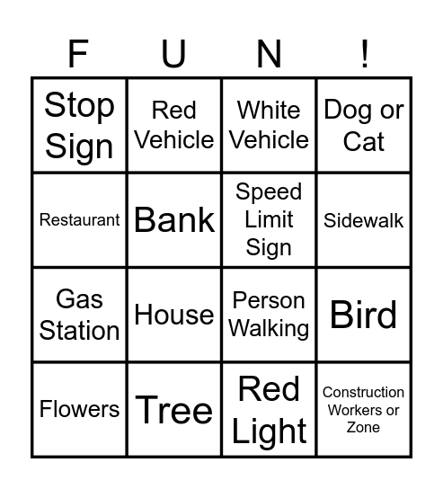 Scenic Bingo Card