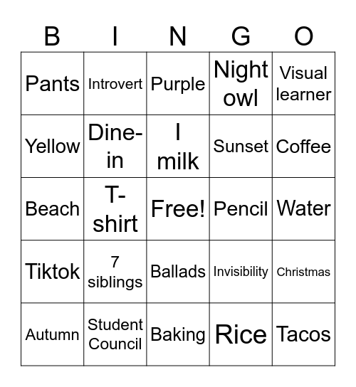 Untitled Bingo Card