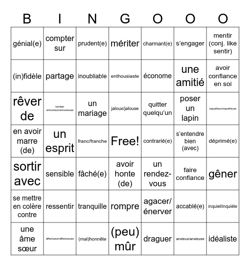 Imaginez Ch. 1 vocab Bingo Card