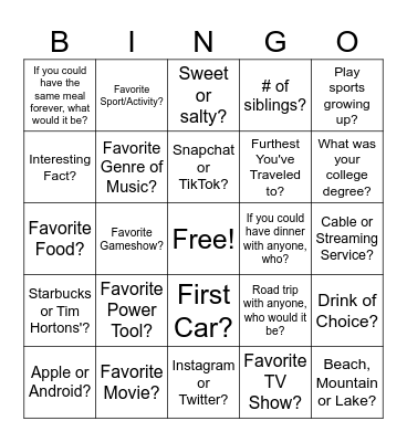 Icebreakers Bingo Card