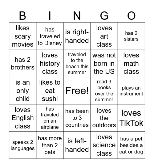 Find a student who... Bingo Card