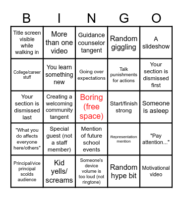 Hempfield Assembly Bingo Card