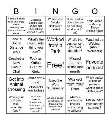 Office Culture Bingo Card