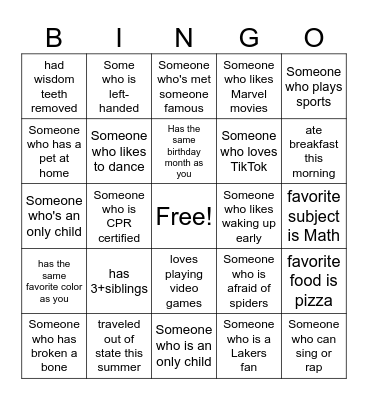 Human Bingo Card