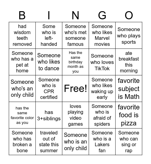 Human Bingo Card