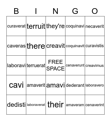 Perfect Stem Verbs Bingo Card