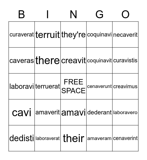 Perfect Stem Verbs Bingo Card