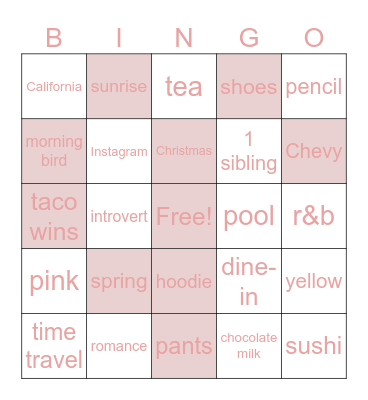 Juliana's Bingo Card