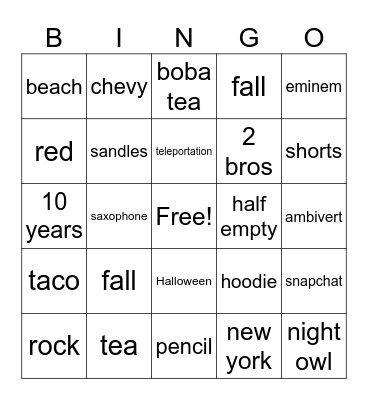 Untitled Bingo Card