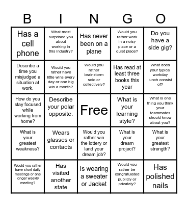 TEAM BUILDING Bingo Card