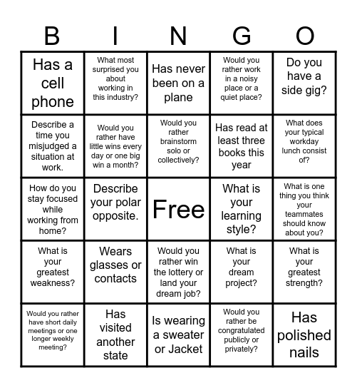 TEAM BUILDING Bingo Card