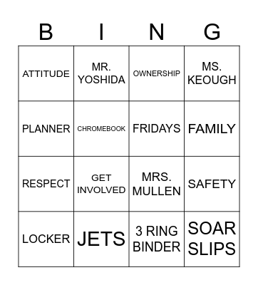 JET LAUNCH BINGO Card