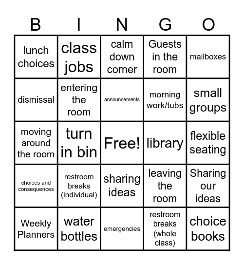 Routines & Procedures BINGO Card