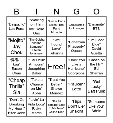 International Music Bingo Card