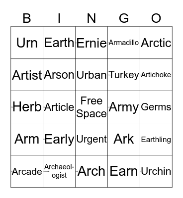 "AR" and "ER" Bingo!  Bingo Card