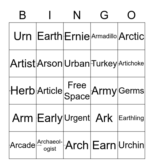 "AR" and "ER" Bingo!  Bingo Card