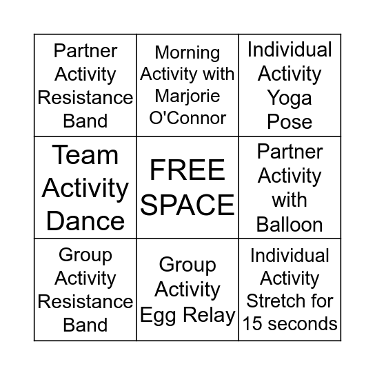 AFCCA ACTIVITY CARD Bingo Card