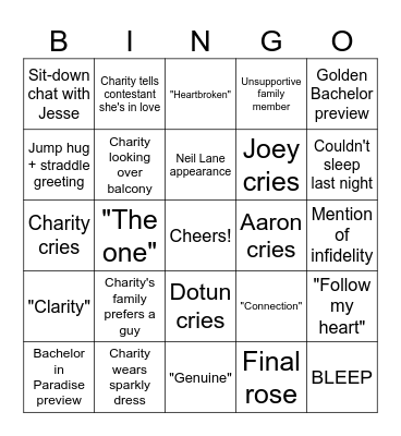 BACHELORETTE FINALE Bingo Card